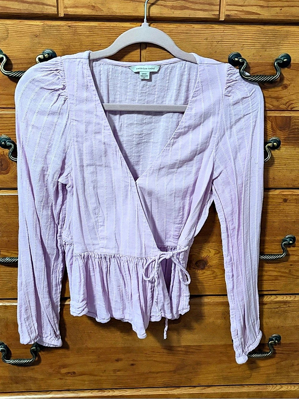 American Eagle Textured Wrap Blouse in lavender Size Medium
